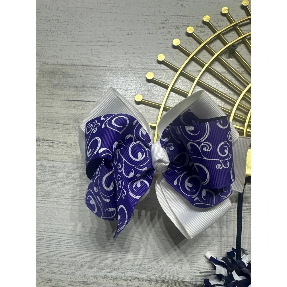 Hair Accessory Bundle 5 Pieces Kids OS Purple White‎ Cheer Bow Pom Poms